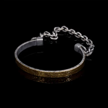Beaten 24k Yellow Gold on Oxidized Silver Bracelet