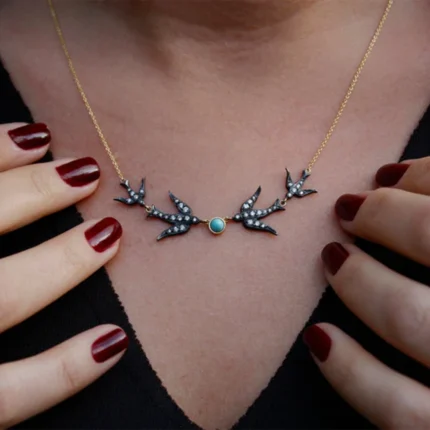 Flying Swans with Turquoise Center Necklace