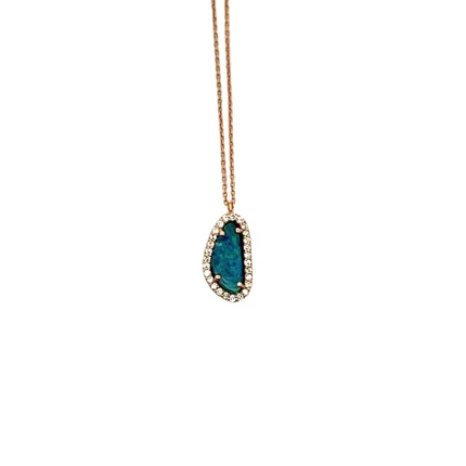 Deep Opal with Diamond Halo Necklace