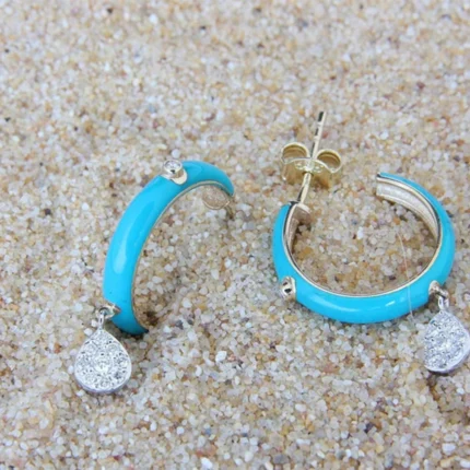 Drop Diamond on Turquoise Enamel and 18k White Gold