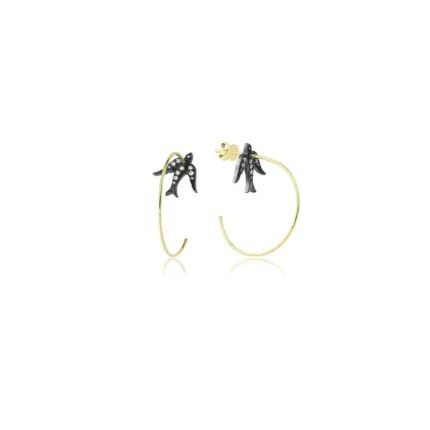Swallow Bird Detailed Delicate Hoop Earrings