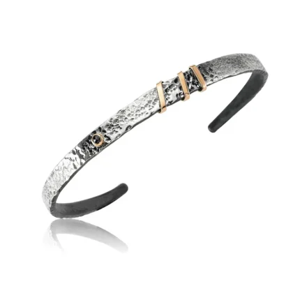 Beaten Oxidized Silver Bracelet with Gold Stripes