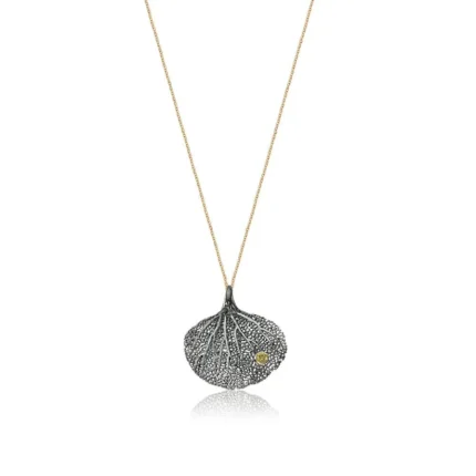Detailed Leaf Necklace with Citrine