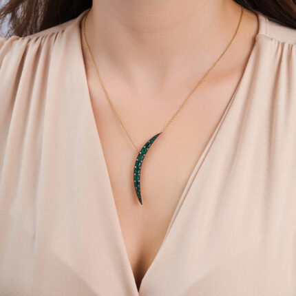 Moon Necklace with Emerald